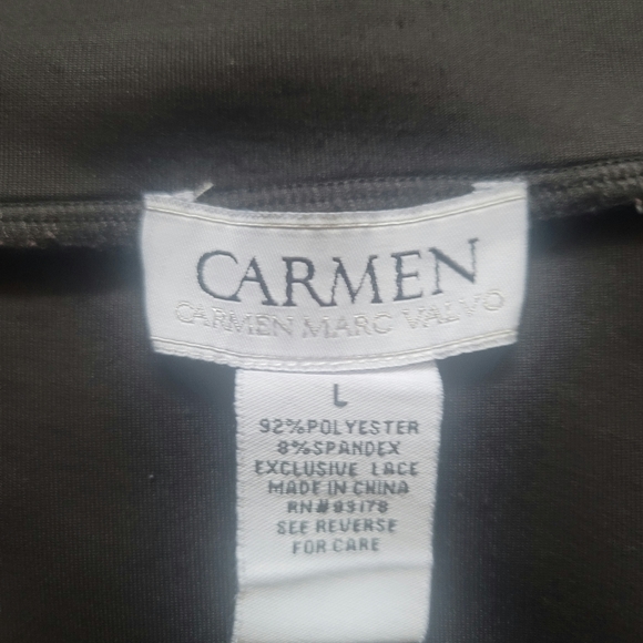 BLACK PENCIL SKIRT w/LACE INSERTS BY CARMEN MARC VALVO, SZ LARGE - Picture 8 of 8